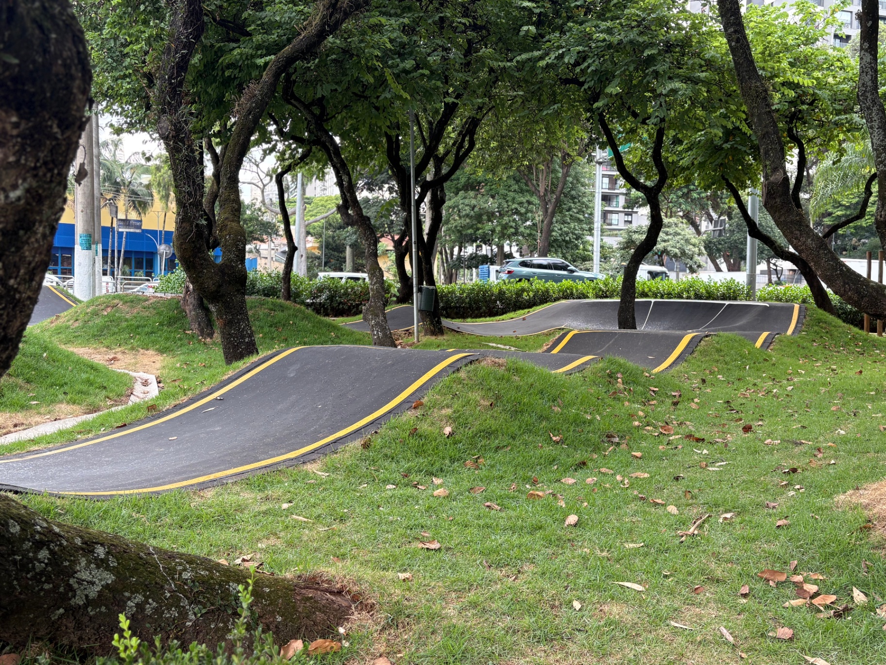 Fotos da Praça David Nasser: pump track, playground, cachorródromo, mesas de jogos, academia ao ar livre e caminhos arborizados