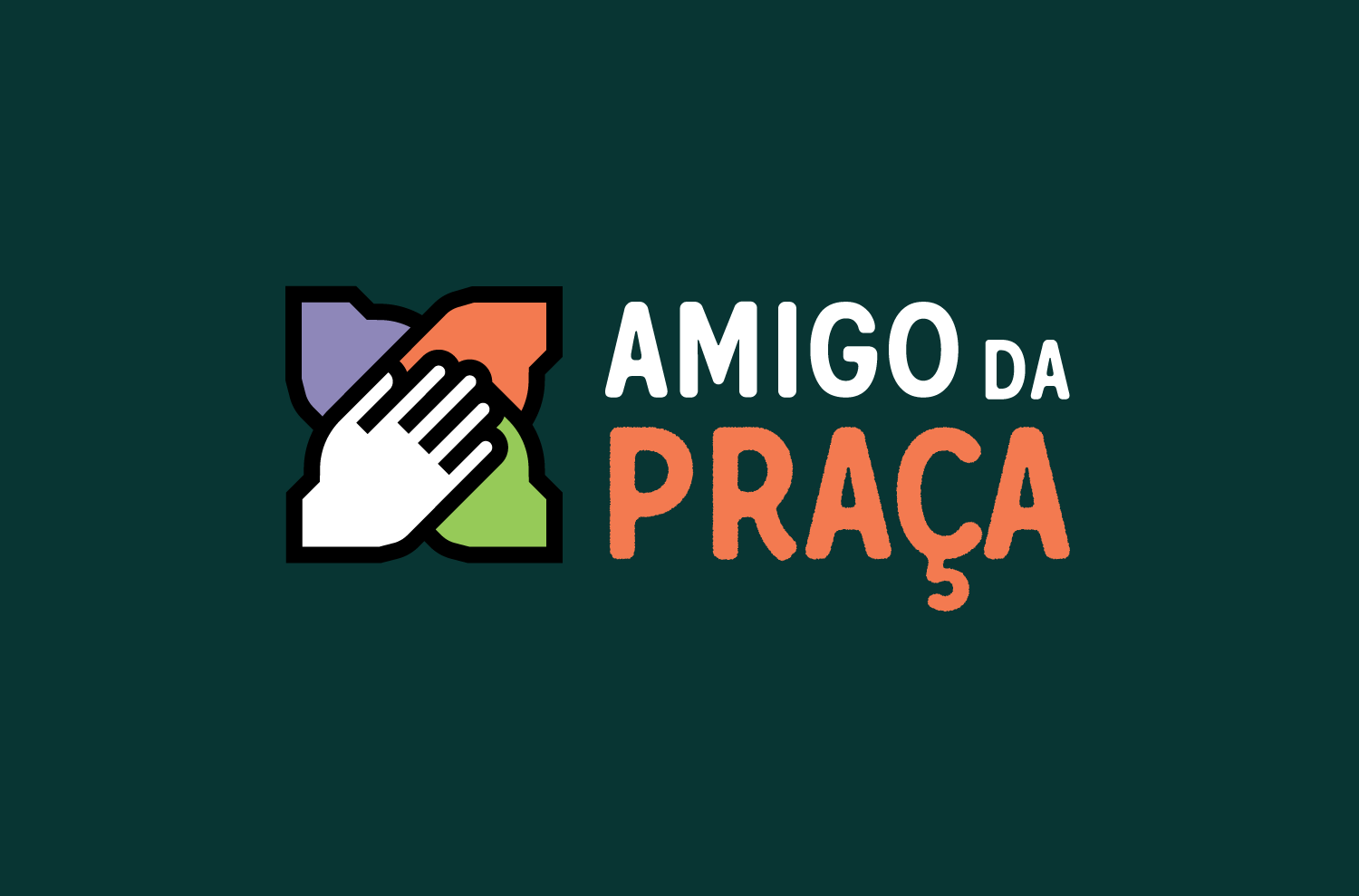 Marca do programa Amigo da Praça: quatro mãos entrelaçadas formando um círculo